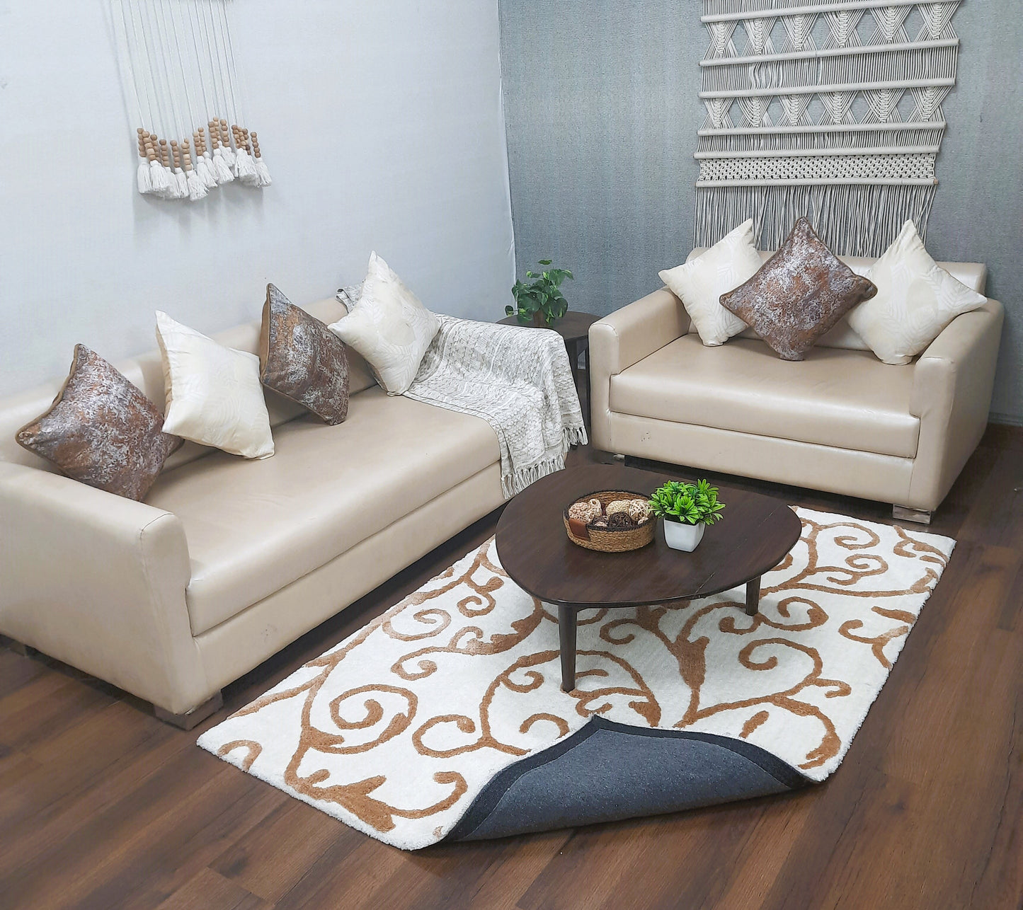 Avioni Home Atlas Collection - Microfiber Floral Carpet In Beige & Ivory| Soft, Easy to Clean