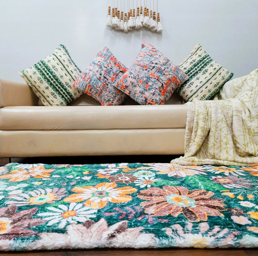 Avioni Home Super Soft Faux Fur Luxury Floral Design Rugs – Multi Color