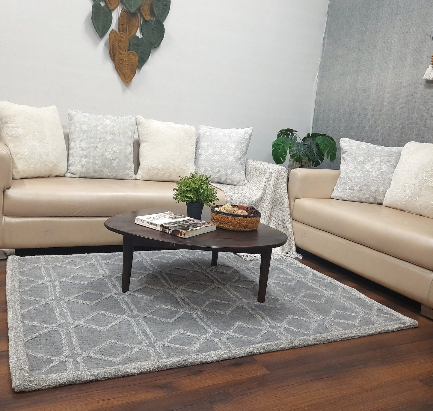 Avioni Modern Collection- Plush Grey Carpet with 3d Ethnic Design -Different Sizes Shaggy Fluffy Rugs and Carpet for Living Room