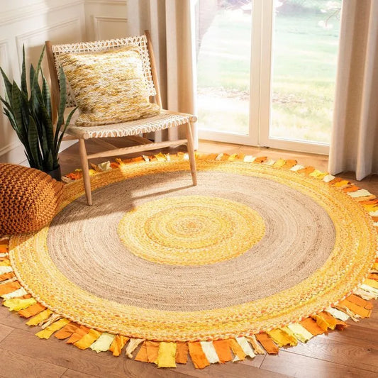 Avioni Home Eco Collection – Handmade Recycled Jute & Cotton Braided Carpet – Yellow Contemporary Eco-friendly
