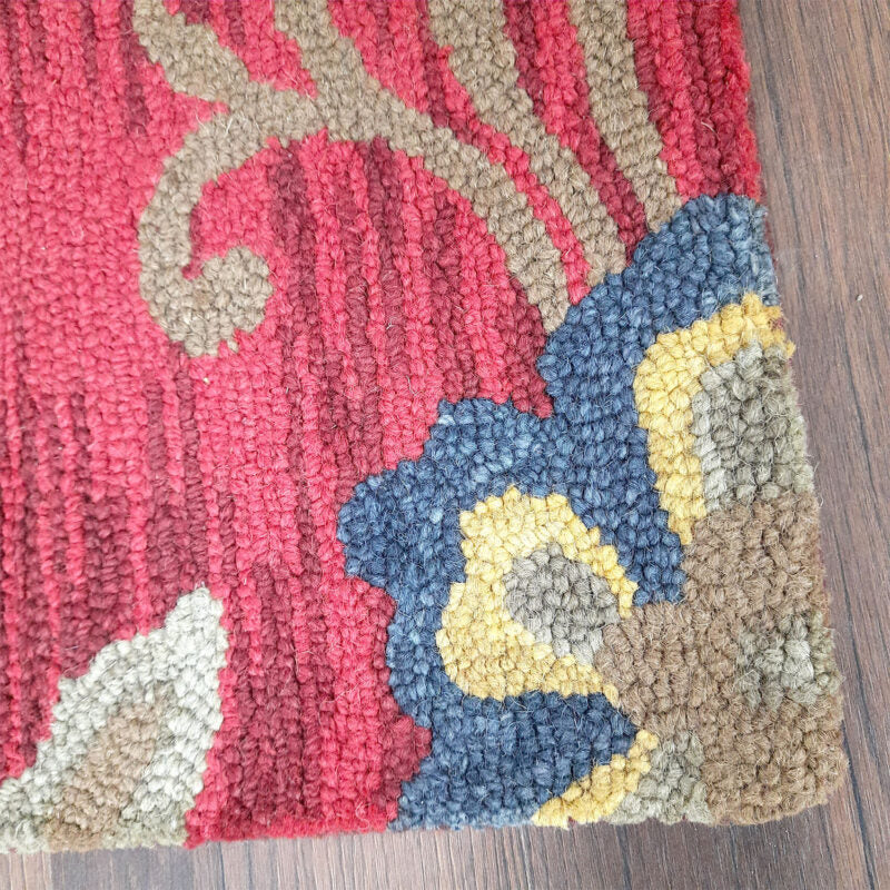 Wool Hand Tufted Beautiful Pink Floral Carpet | Loop Pile | Avioni -90cm x 150cm (~3×5 Feet)