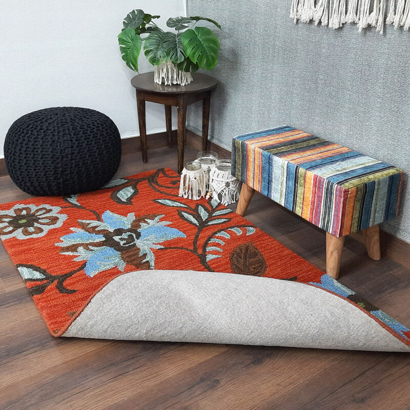 Wool Floral Beautiful Hand Tufted Red Carpet | Loop Pile | Avioni -90cm x 150cm (~3×5 Feet)