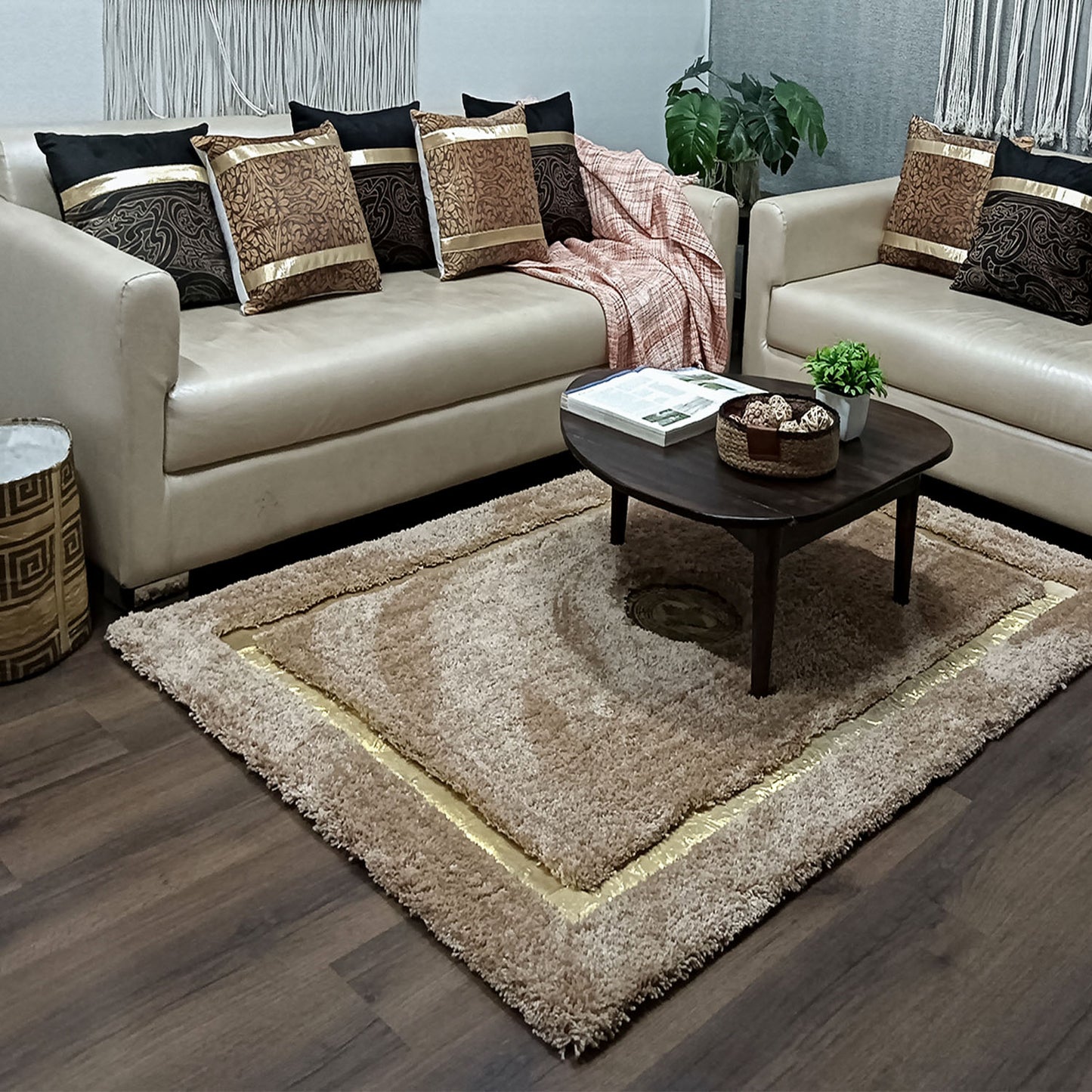 Avioni Divine Collection | Luxury Golden Touch With Beige/Brown Soft And Plush Handmade Living Room Rugs | Different Sizes | Carpet for Living Room