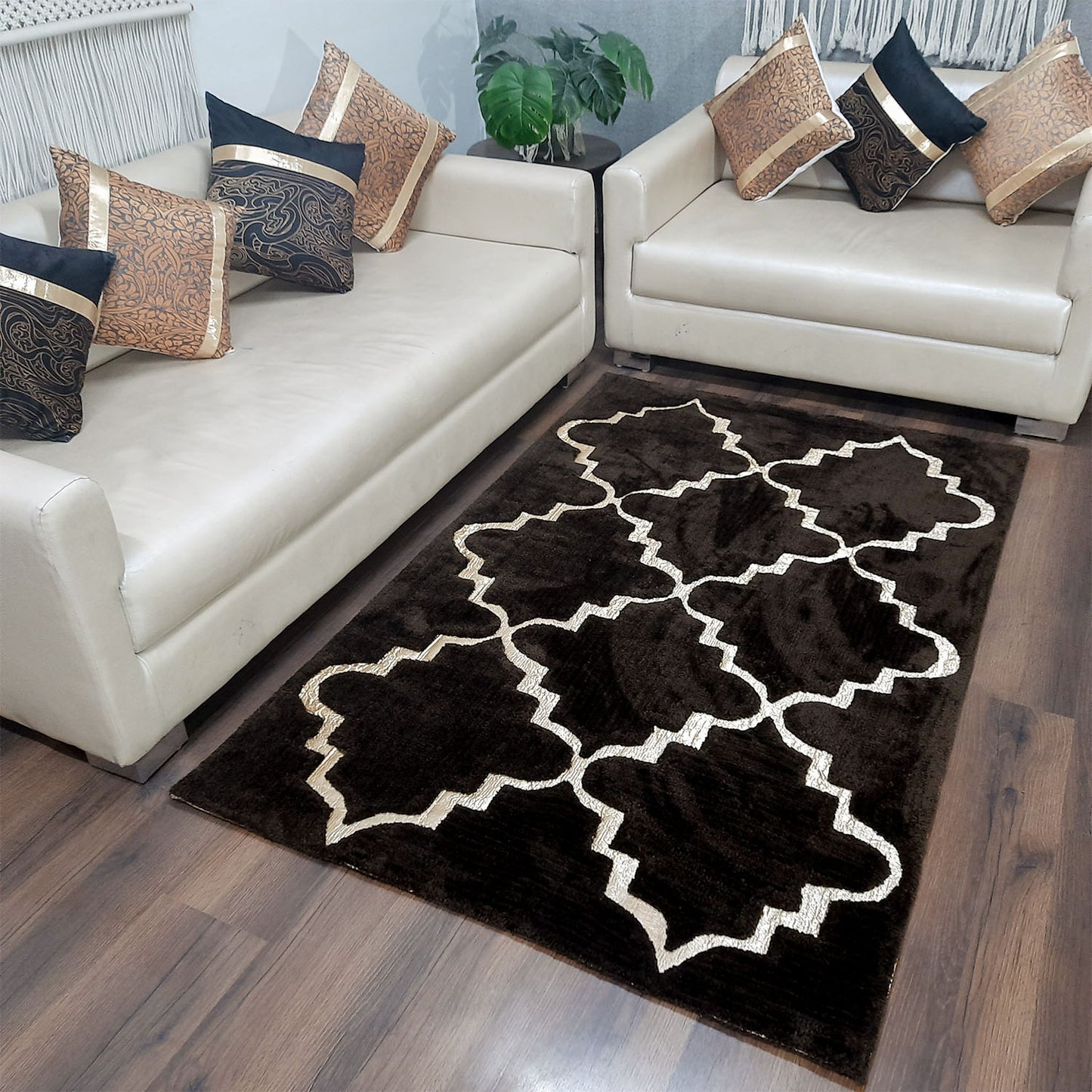 Avioni Divine Collection | Luxury Golden Touch With Coffee Moroccan Design Soft And Plush Handmade Living Room Rugs | Different Sizes | Carpet for Living Room