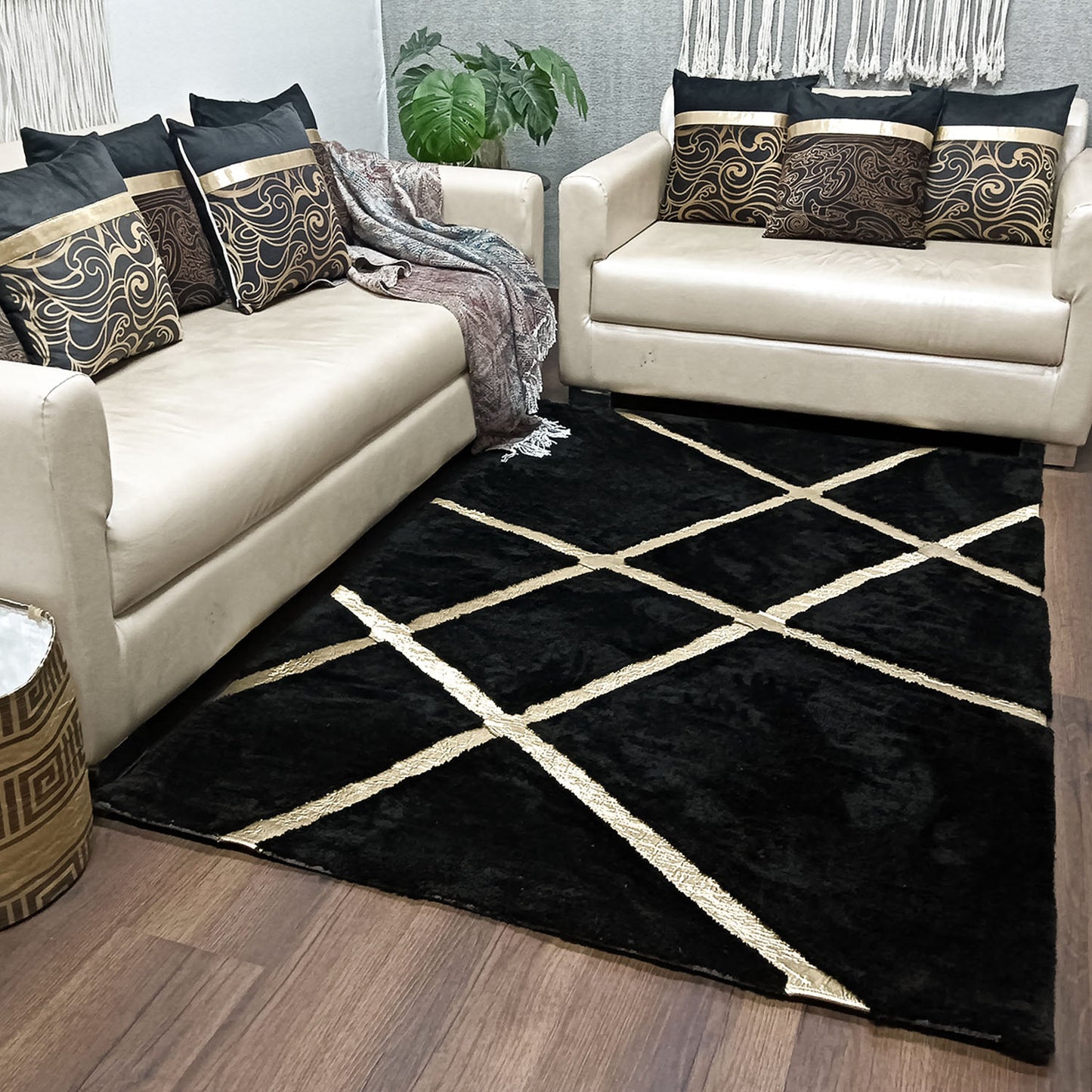 Avioni Divine Collection | Luxury Golden Touch With Black Cross Soft And Plush Handmade Living Room Rugs | Different Sizes | Carpet for Living Room