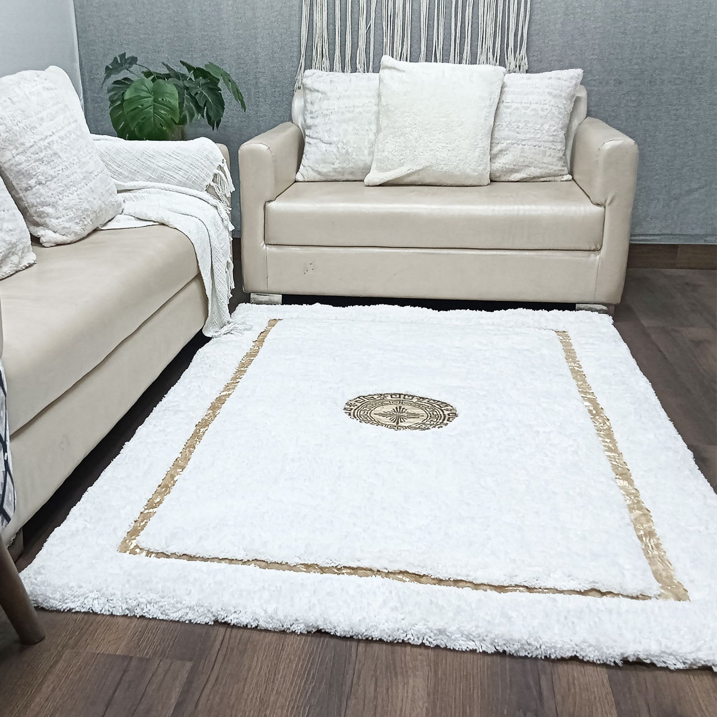 Avioni Divine Collection | Luxury Golden Touch With White/Cream Border Soft And Plush Handmade Living Room Rugs | Different Sizes | Carpet for Living Room
