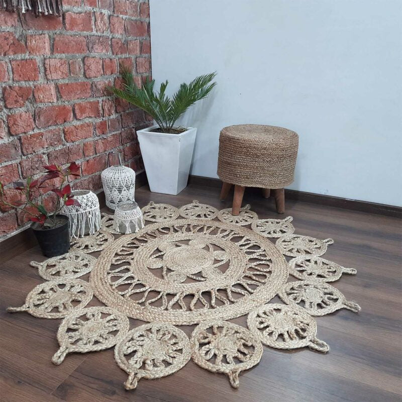 Avioni Home Contemporary Collection- Eco-friendly Jute Handmade Braided Area Rug -Beautiful Temple Design ? Multiple Sizes