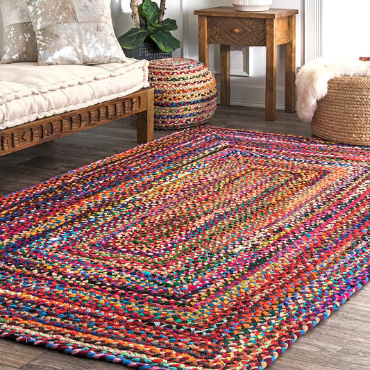 Rag Rugs – Modern Braided Rug in Colorful Cotton Chindi – Contemporary Colorful Design – Reversible – Avioni Premium Eco Collection – Best Seller