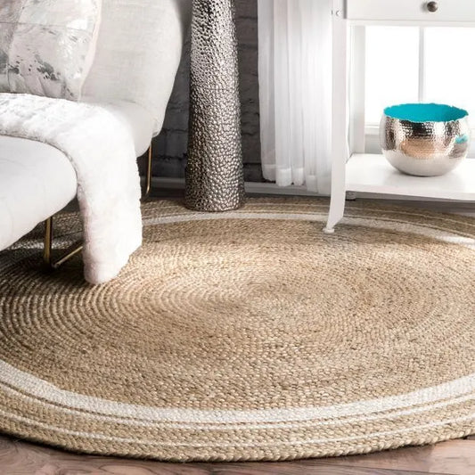 Avioni Braided Natural Jute and Cotton Ecofriendly Carpet Round-Boho Collection-Multiple Sizes