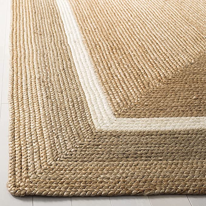 Jute (Natural and Bleached Jute) Handmade Braided Rugs | Natural & White Double Border Jute Area Rug | Avioni- Premium Collection