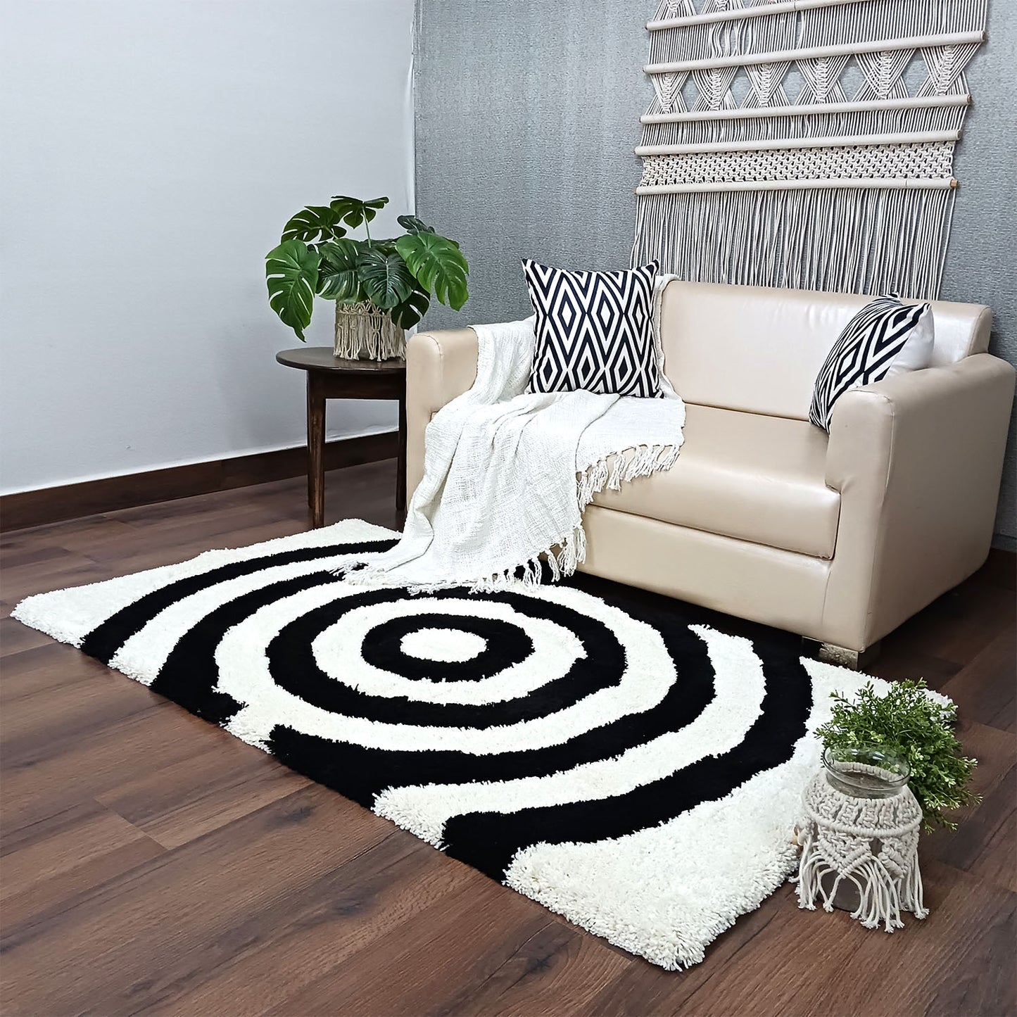 Avioni Home Atlas Collection - Shag Carpet In Black and White | Soft, Non-Slip, Easy to Clean
