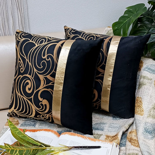 Cushion Covers Super Soft – Beautiful Golden Touch Black Ethnic Design  – Best Price 40cm x 40cm (~16″ x 16″)