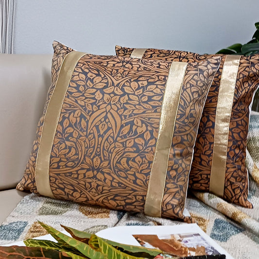 Cushion Covers Super Soft – Beautiful Golden Touch Brown Leaves Design  – Best Price 40cm x 40cm (~16″ x 16″)