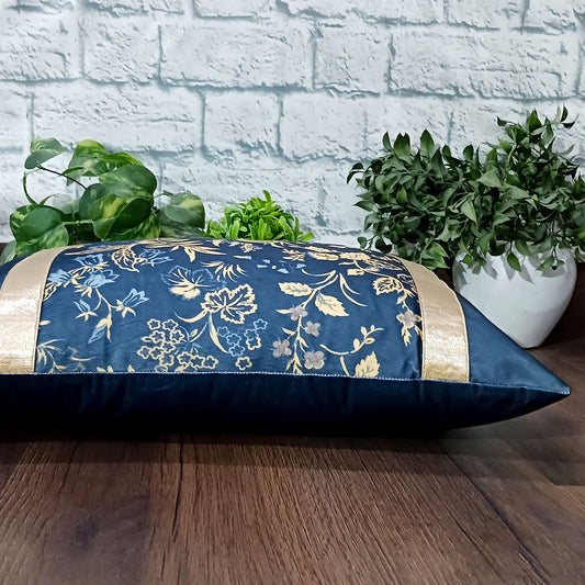Cushion Covers Super Soft – Beautiful Golden Touch Navy Blue Floral  – Best Price 30cm x 50cm (~12″ x 20″)