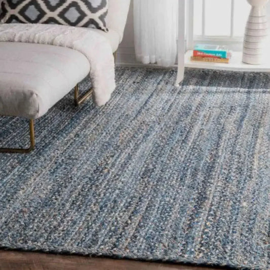 Avioni Home Eco Collection – Handwoven Denim & Jute Carpet – Eco-friendly Braided Area Rug Straight Line Weave Pattern