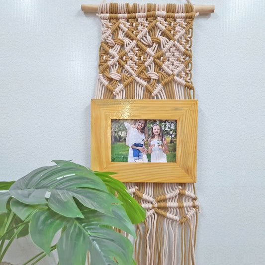Avioni Home Boho Collection – Beautifully Hand Knotted Coloured Macrame Hanging With 21×25 Cms (8×10 Inch) Pine wood