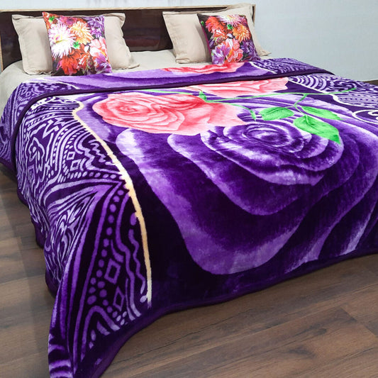 Double Bed Soft Mink Blankets Purple Floral For Mild winters
