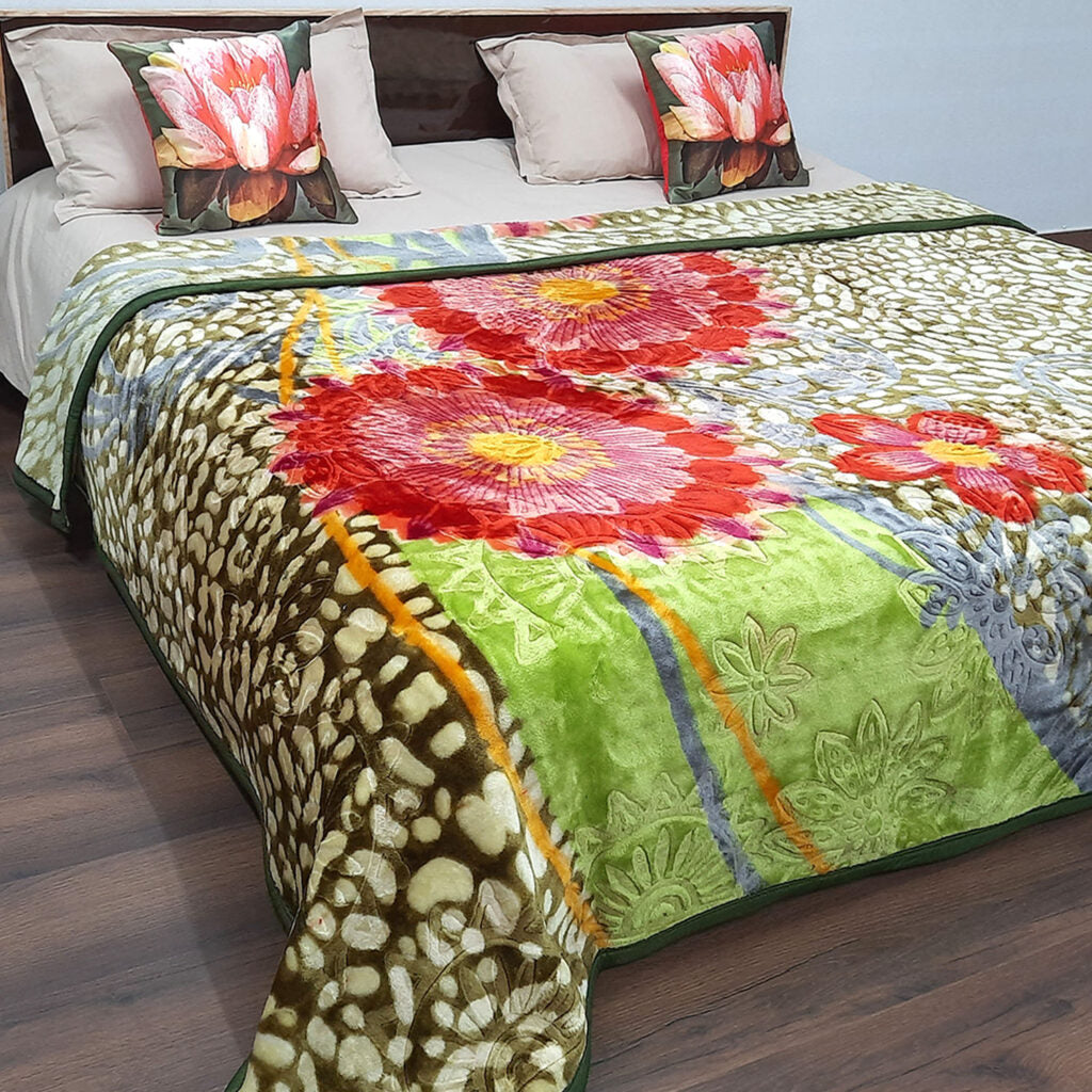 Avioni Mink Double Bed Blankets With Embossed Multicolor Design – Very Soft And Warm