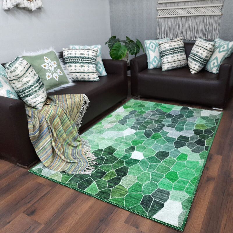Avioni Durable and Washable Faux Silk Rug for Living Room | Calming Green Collection