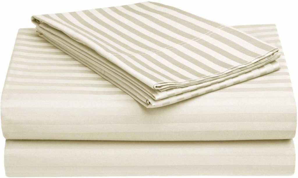 Double Bed Sheet 100% Cotton 200 TC Plain Satin Stripes in Beige Colour in Avioni Packing
