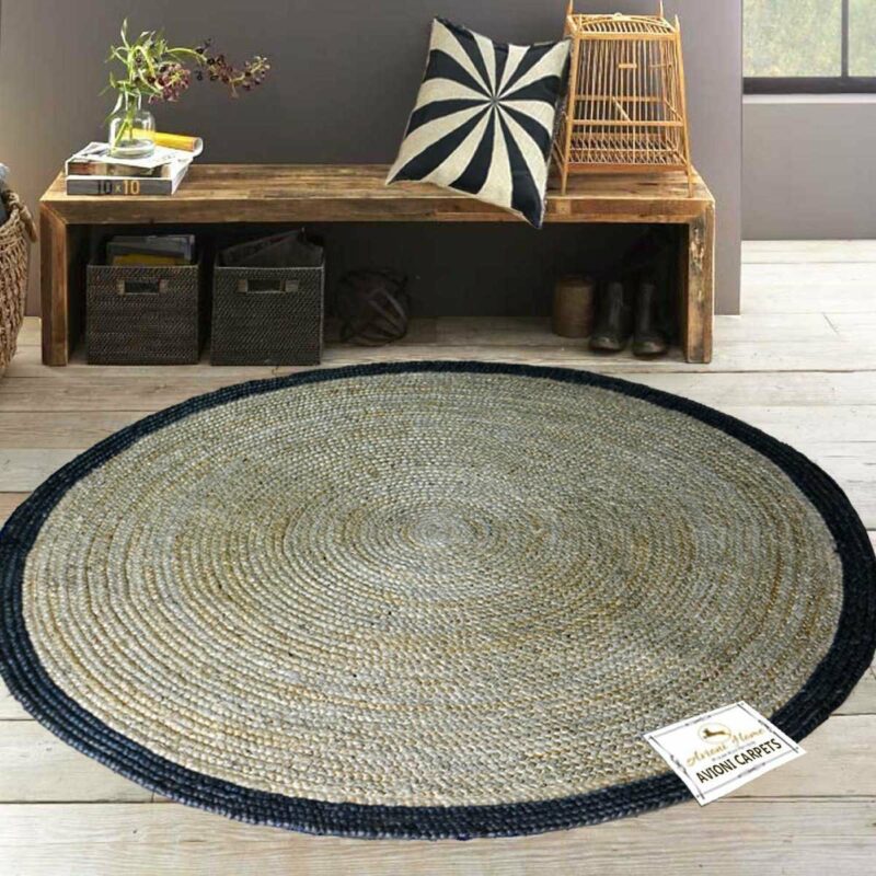 Avioni Home Eco Collection – Handwoven Braided Jute Round Carpet with Small  Circle Borders