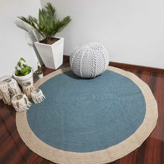 Clearance Sale-Avioni Cotton Handmade Light Blue Area Rug 140CMS (Diameter) round, “Nature Collection” Specially designed for festive season, Handmade by Skilled Artisan, Cotton Rich Vibrant Colors Yarn