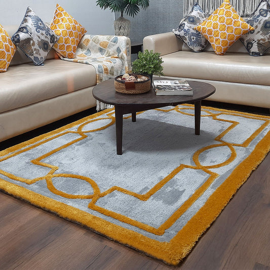 Avioni Luxury Collection- Plush Luxury Grey and Yellow Tone Carpet with 3d Traditional Design -Different Sizes Shaggy Fluffy Rugs and Carpet for Living Room