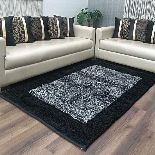 Avioni Handloom Cut Shuttle Rugs / Heavy Durry by Master Artisans | Feather like Luxurious Silk Soft Touch | Home Washable | Border Design in Black and White | Reversible