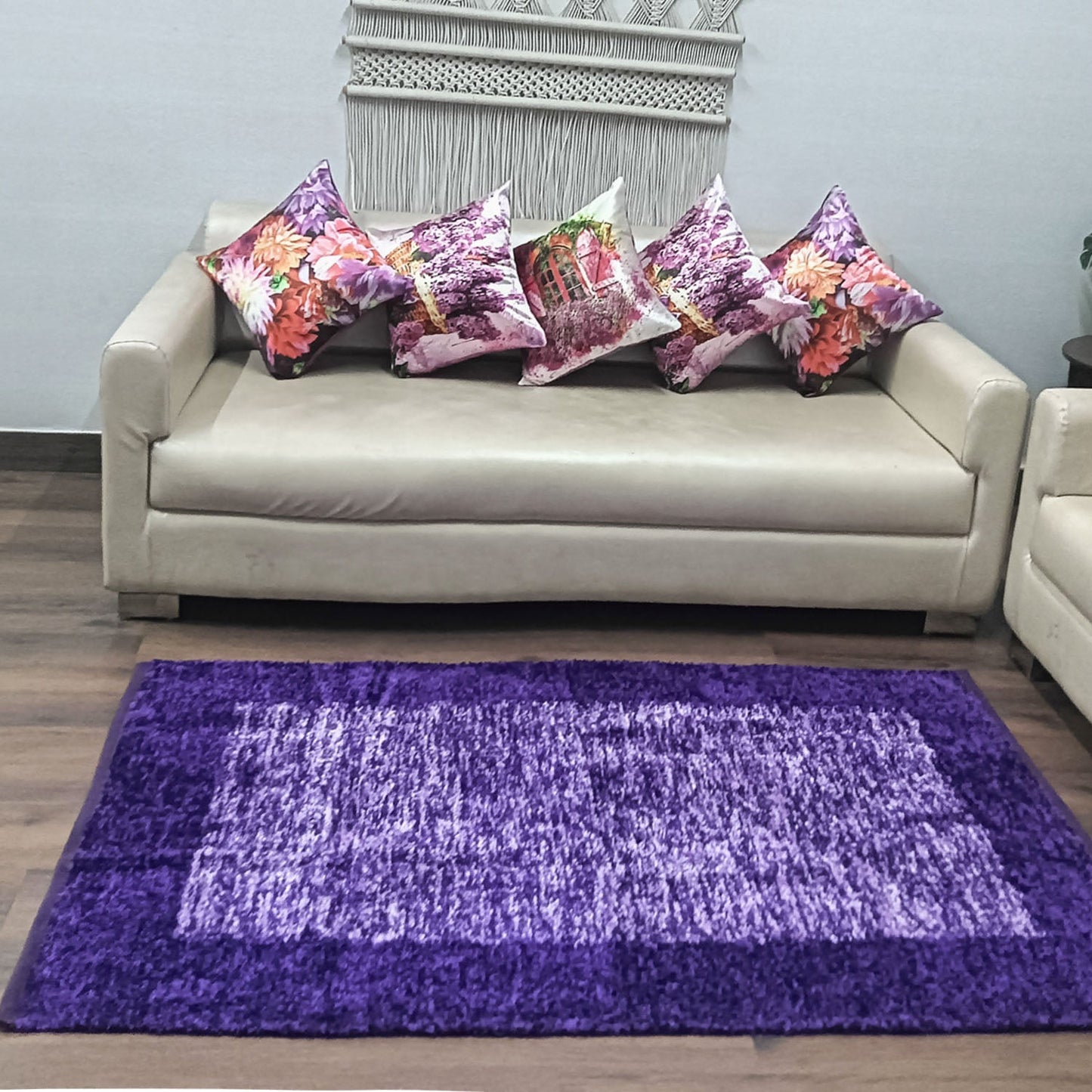 Avioni Handloom Cut Shuttle Rugs by Master Artisans | Soft Touch | Home Washable | Border Design in Purple and White  | Reversible - 3 feet x 5 feet (~90 cm x 150 cm)