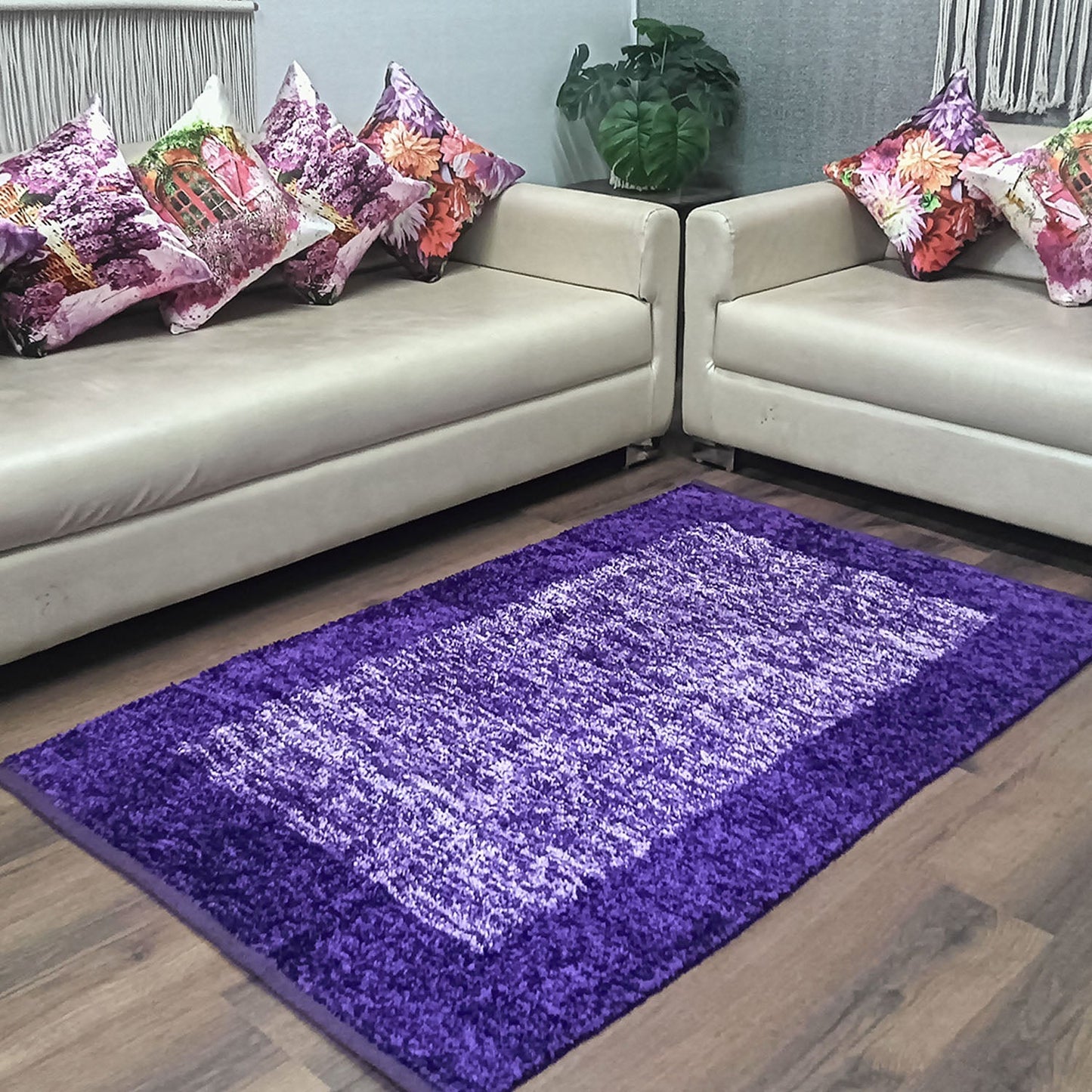 Avioni Handloom Cut Shuttle Rugs by Master Artisans | Soft Touch | Home Washable | Border Design in Purple and White  | Reversible - 3 feet x 5 feet (~90 cm x 150 cm)