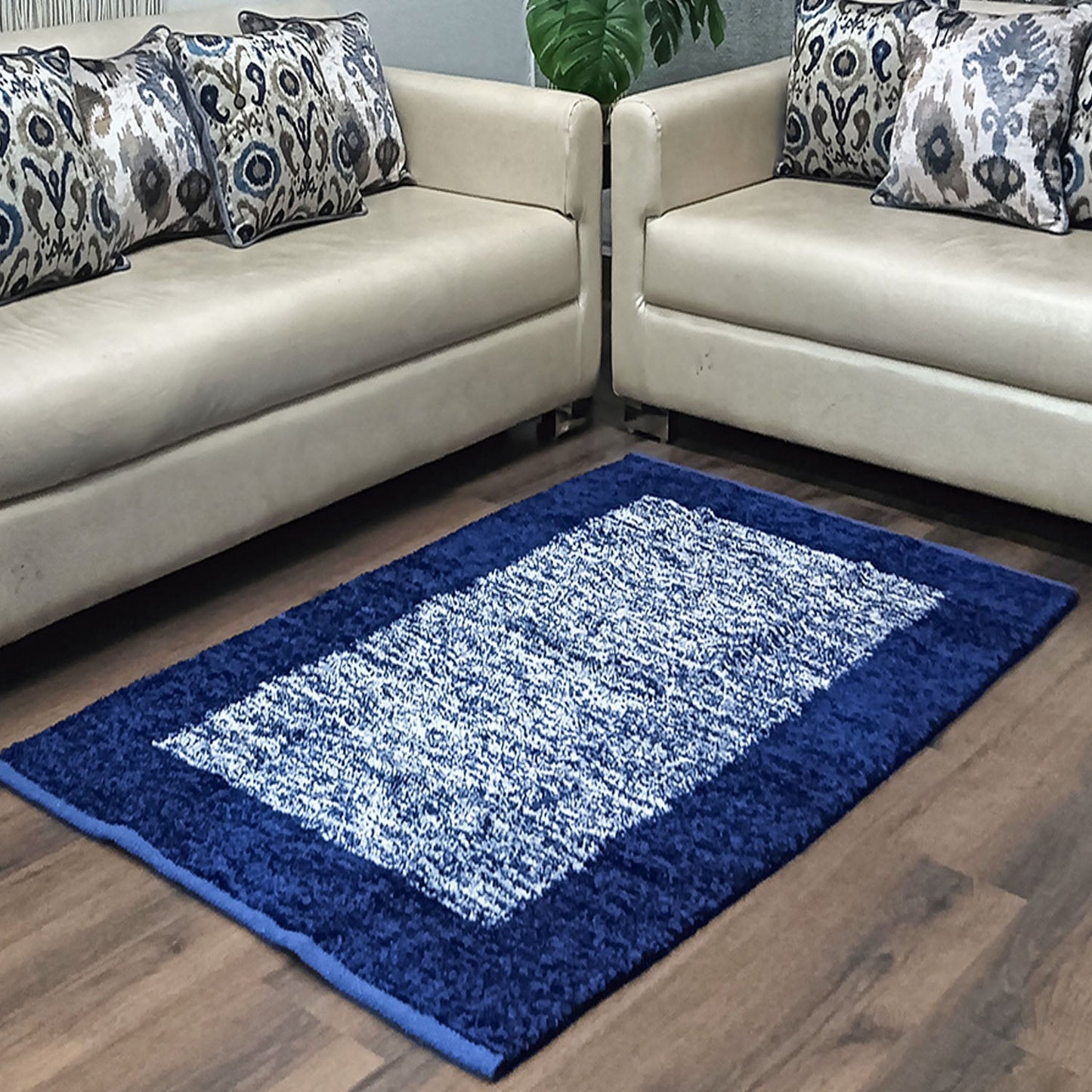 Avioni Handloom Cut Shuttle Rugs by Master Artisans | Feather like Luxurious Silk Soft Touch | Home Washable | Blue and White | Reversible - 3 feet x 5 feet (~90 cm x 150 cm)