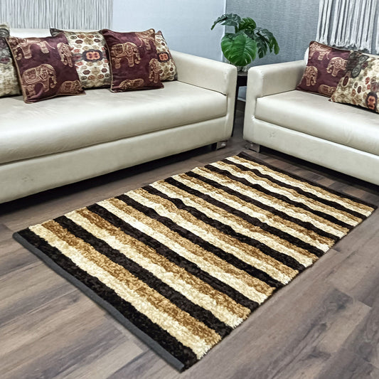 Avioni Handloom Cut Shuttle Rugs by Master Artisans | Feather like Luxurious Silk Soft Touch | Home Washable | Black, Beige Gold and White | Reversible - 90 cm x 150 cm (~3 feet x 5 feet )