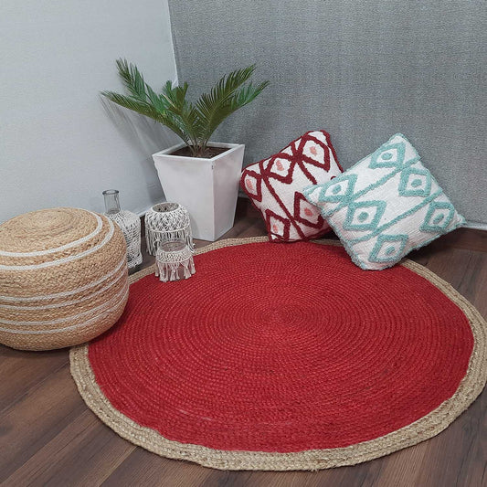 Jute Mat – Braided Area Rugs – Rug In Eclectic Red – Handmade -Avioni Premium Eco Collection