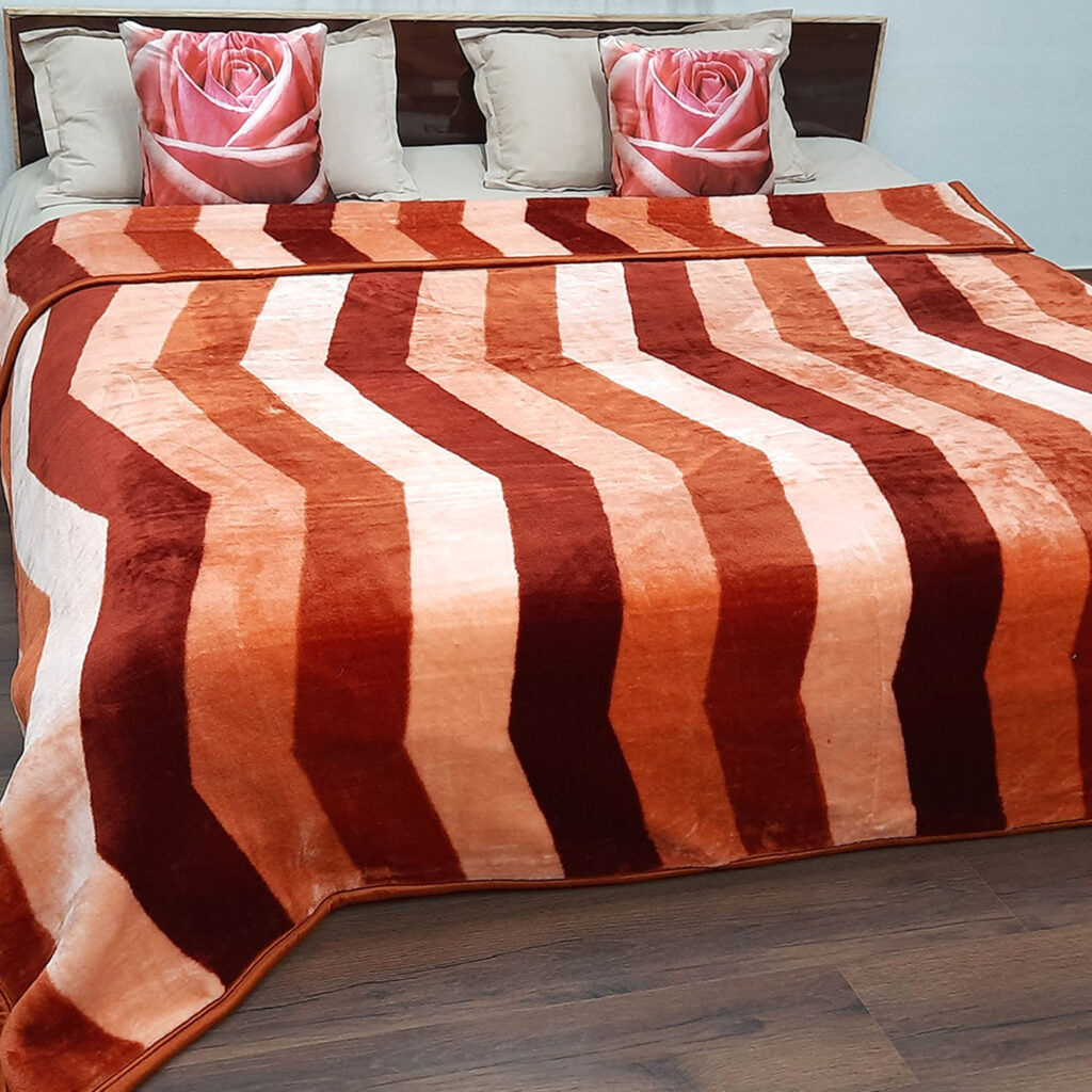 Double Bed Soft Mink Blankets Brown Zig-Zag For Mild winters