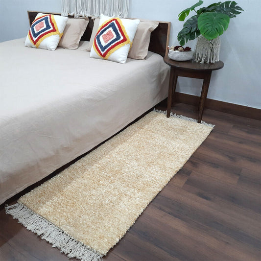 Winter Sale | Avioni Handloom Beige Solid Premium Bedside Carpet (55cm x 137cm (~22″ x 55″))