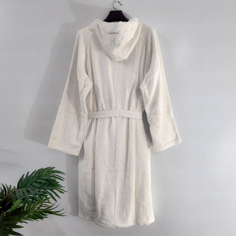 Bathrobes With Hood 100% Cotton Fine Quality in White Cream Color by Avioni