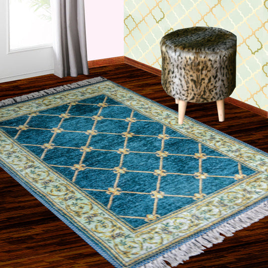 Silk Carpet Persian Design Collection Teal – Living Room Rug – 3×5 Feet (90 x 150 cms)-Avioni