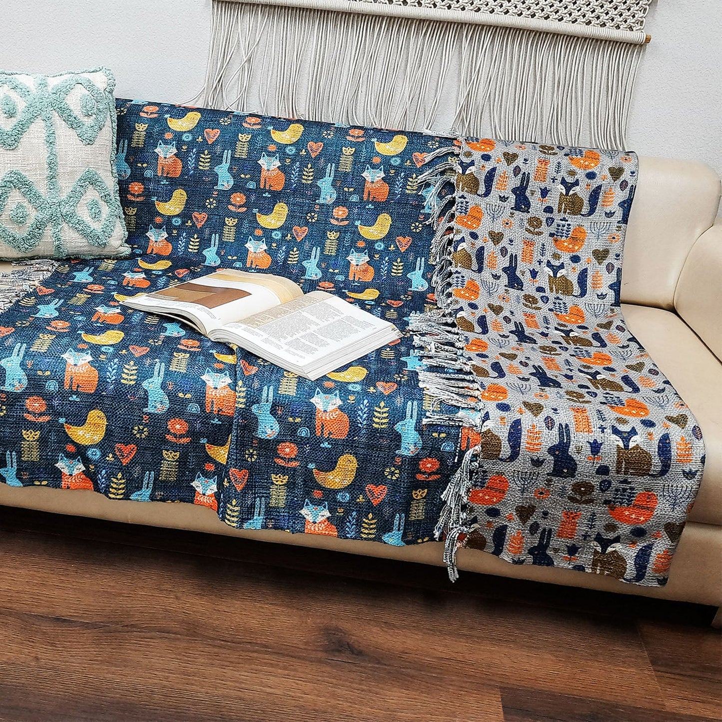 Avioni Cute Reversible Soft Sofa Throw | Modern Design | Virgin Premium Polyester Slub Handloom Sofa Throw
