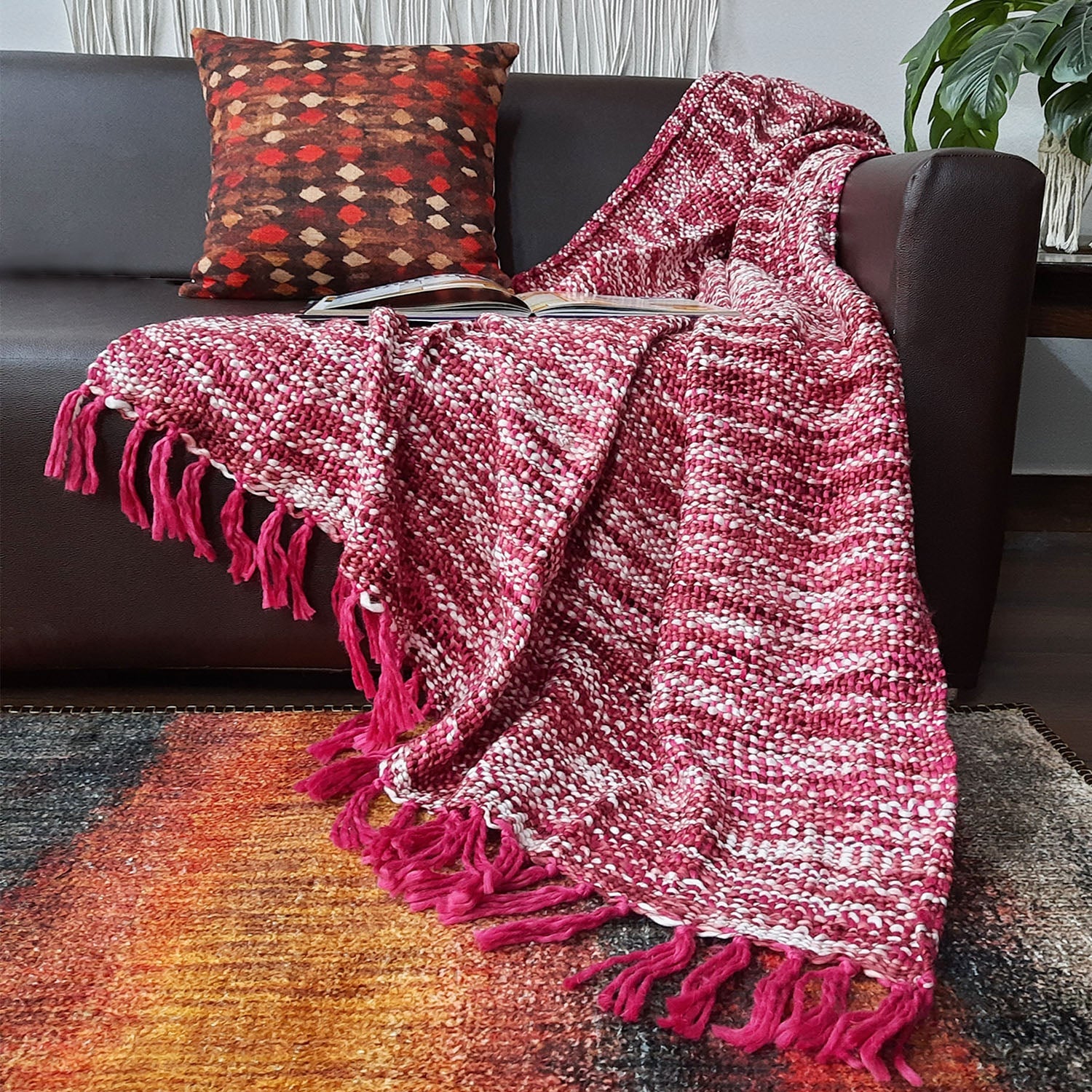 Avioni Sofa Throws/Blankets Super Soft Acrylic Handloom Weaved Red