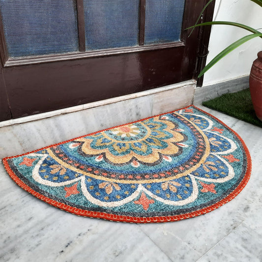 Avioni Home Floor Mats in Beautiful Rangoli Design | Half Circle Rugs | Anti Slip, Durable & Washable | Outdoor & Indoor