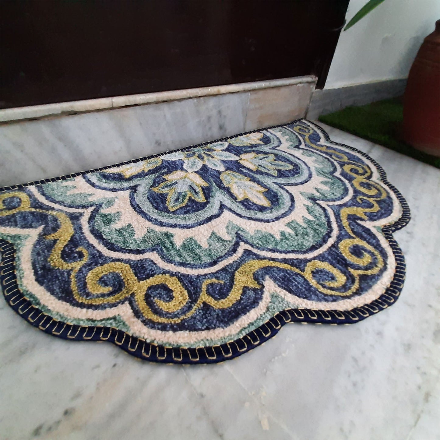 Avioni Home Floor Mats in Beautiful Rangoli Design | Semi Round Petals | Anti Slip, Durable & Washable | Outdoor & Indoor
