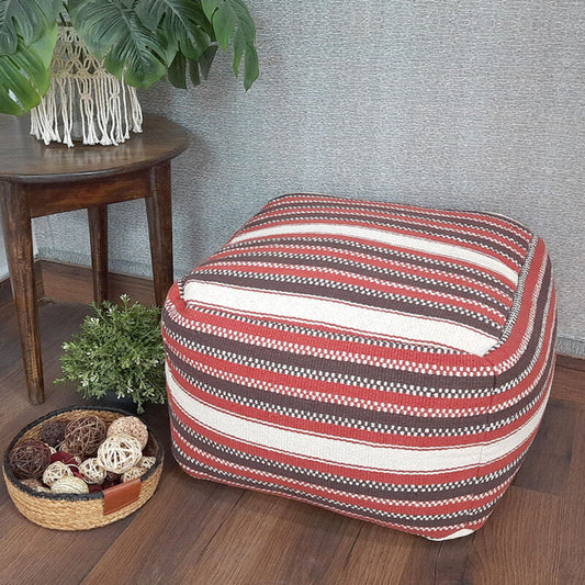 Avioni Home BigMo Collection – Earthy Red, Brown and White Boho Pouf -40x55x55