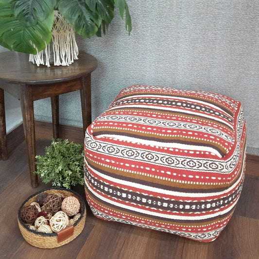 Avioni Home BigMo Earthy Collection – Ethnic Brown, Red and White Pattern Boho Pouf -40x55x55