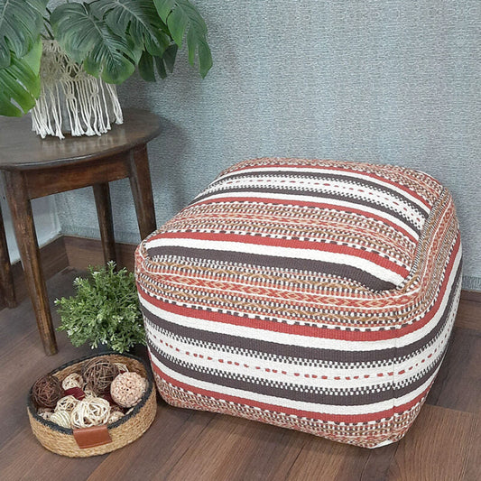 Avioni Home BigMo Earthy Collection – Ethnic Red, Brown and White Pattern Boho Pouf -40x55x55
