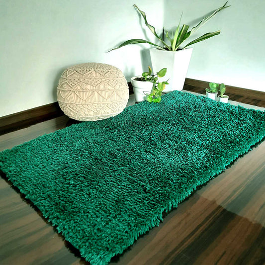Shaggy Carpet | Washable | Hand Woven Super Luxurious Feel | Export Quality- Turquoise Color