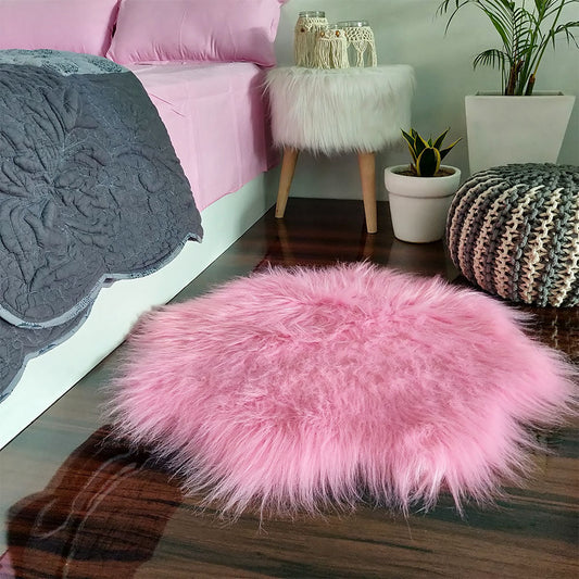 Shaggy Carpet – Premium Long Fur – 75 cm Flower Shaped Rug – Avioni Carpets- Pink Colour