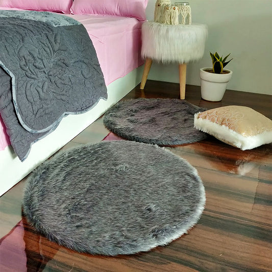 Shaggy Carpet – Premium Medium Fur – 60 cm Round – Avioni Carpets- Grey Colour (1+1- set of 2 )