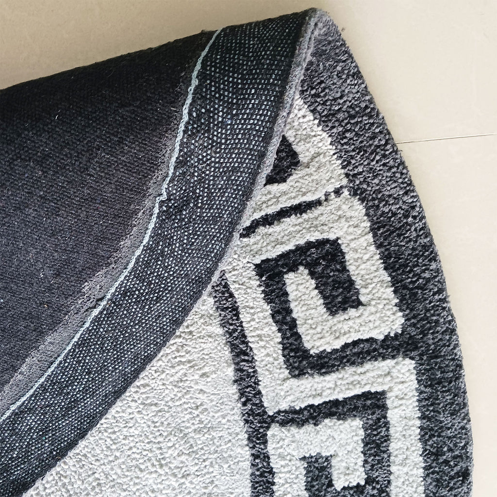 Avioni Home Atlas Collection - Greek Style Microfiber Round Carpet In Light and Dark Grey | Soft, Non-Slip, Easy to Clean