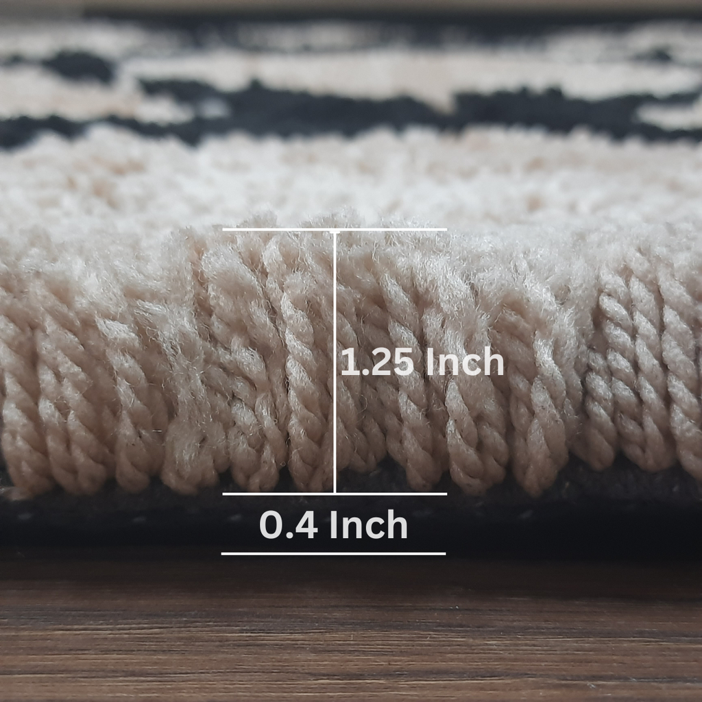 Avioni Home Atlas Collection - Moroccan Style Microfiber Carpet In Beige and Black | Soft, Non-Slip, Easy to Clean