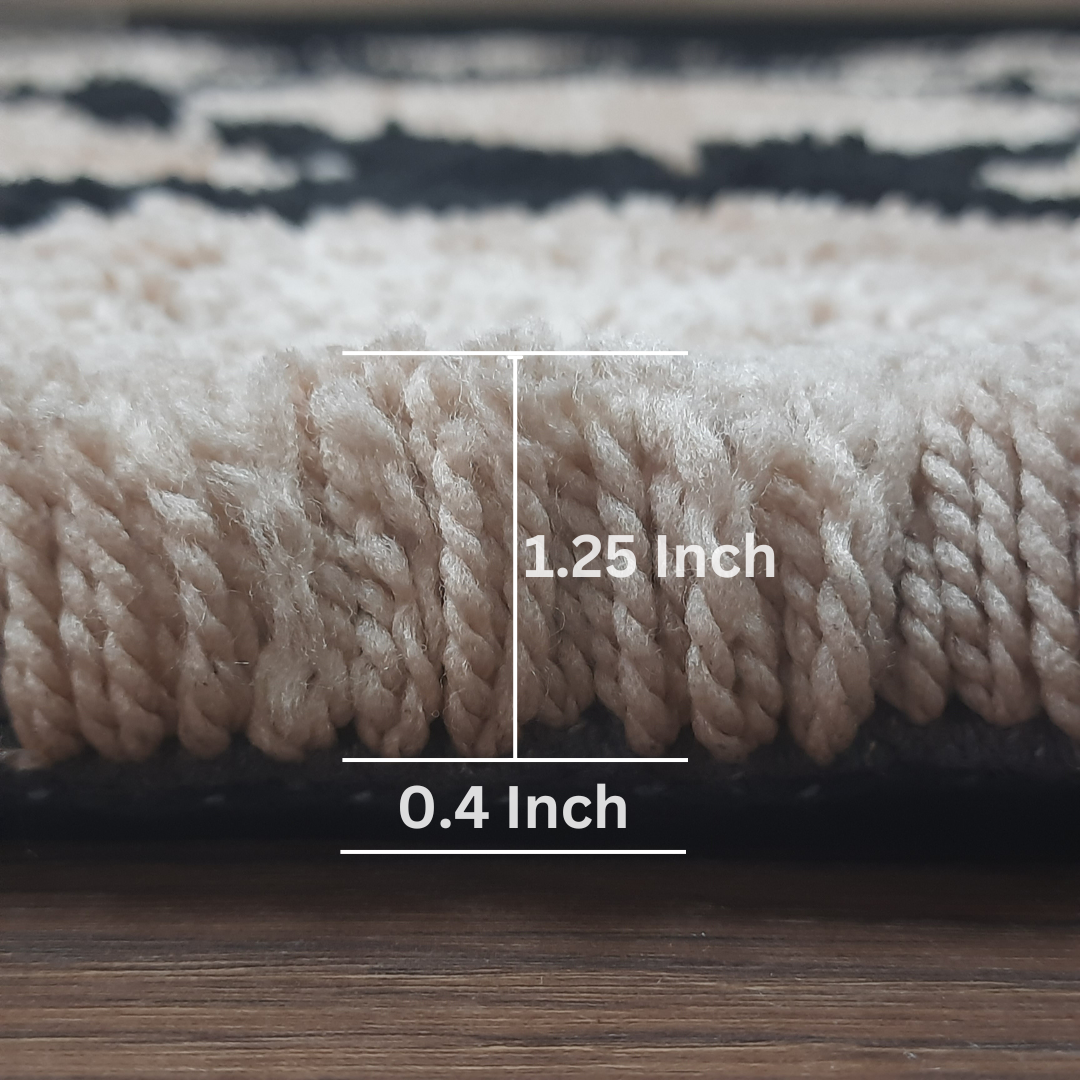 Avioni Home Atlas Collection - Moroccan Style Microfiber Carpet In Beige and Black | Soft, Non-Slip, Easy to Clean